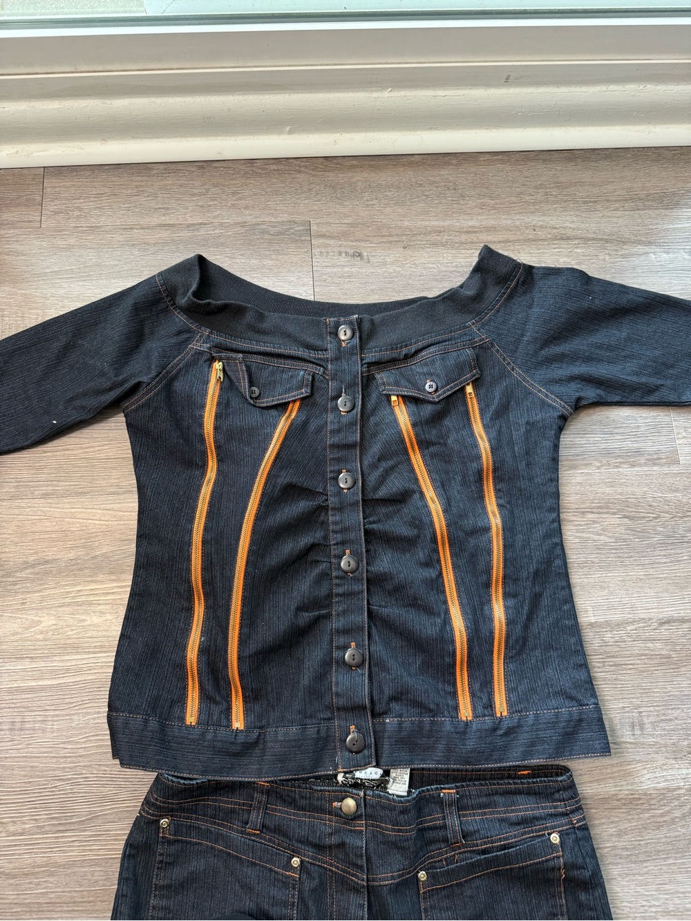 Erica Brooke Vintage Grunge Dark Wash Denim Zip Set Moto Utility Cyber - Picture 3 of 8
